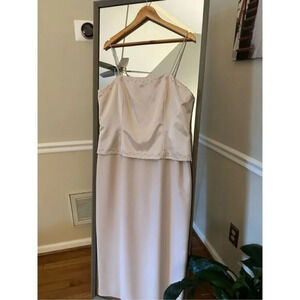 Elegant Champagne Satin Midi Dress with Beaded Trim – Formal